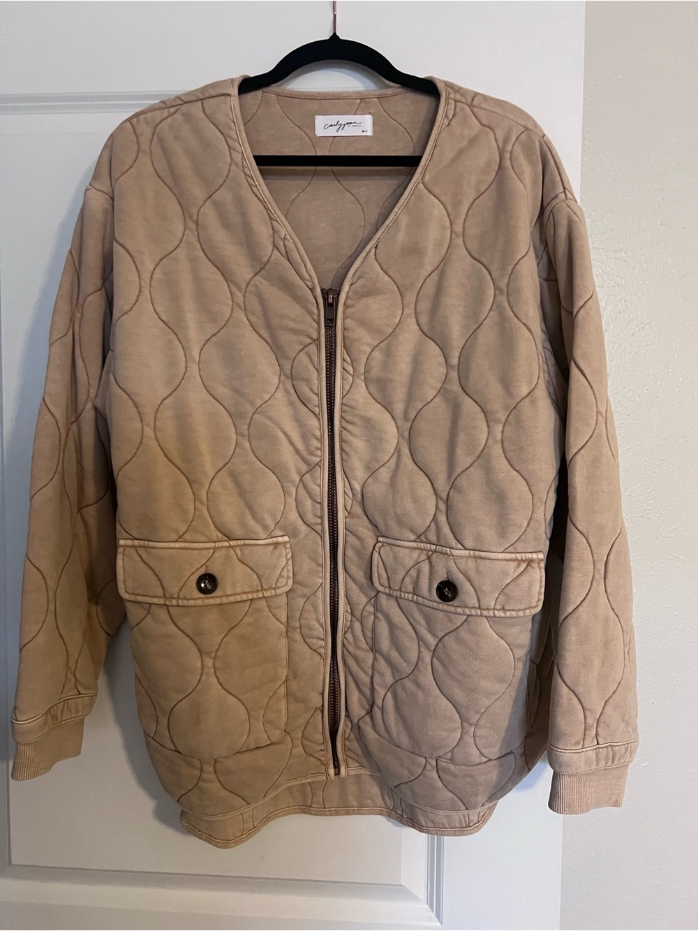 Carly Jean Los Angeles Quilted Tan Bomber Jacket